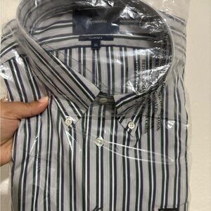 Faconnable Men's Striped Button Down Shirt - Navy and White